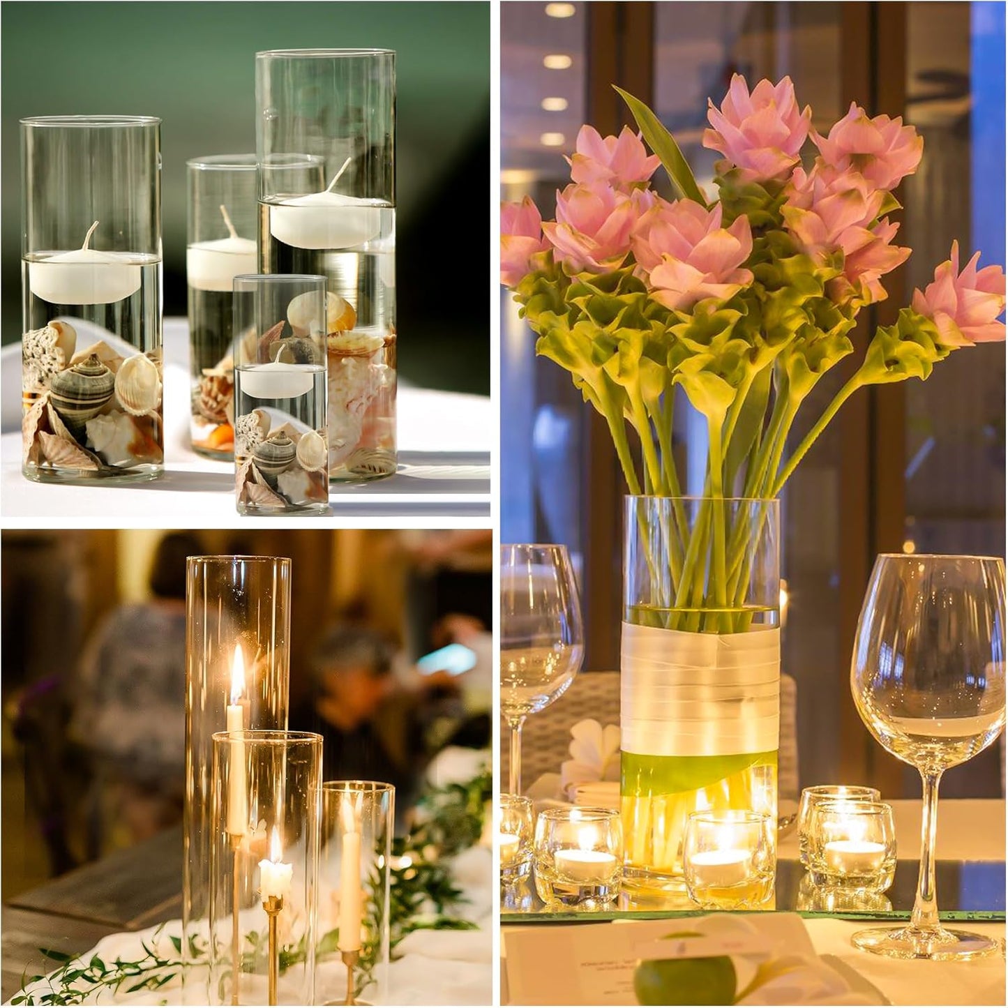 Clear Cylinder Vases for Centerpieces | 4, 6, 8,10'' Tall Flower Vase