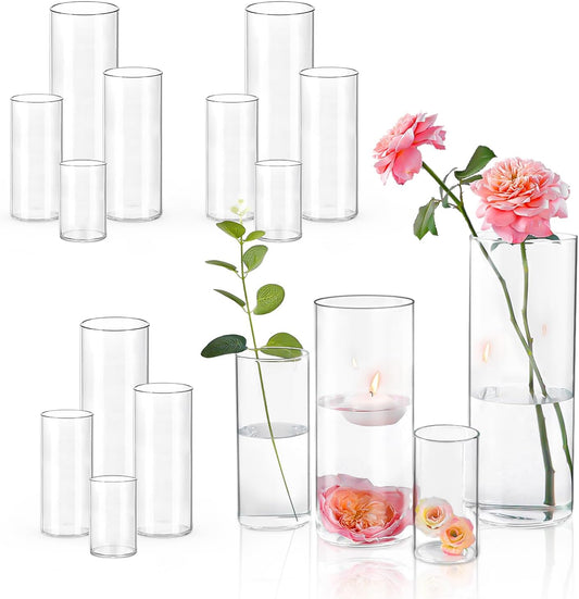 Clear Cylinder Vases for Centerpieces | 4, 6, 8,10'' Tall Flower Vase