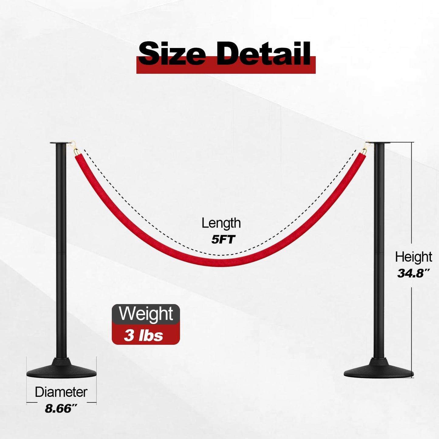 RoadHero Plastic Stanchion Post, Red Carpet Ropes and Poles with Weighted Base