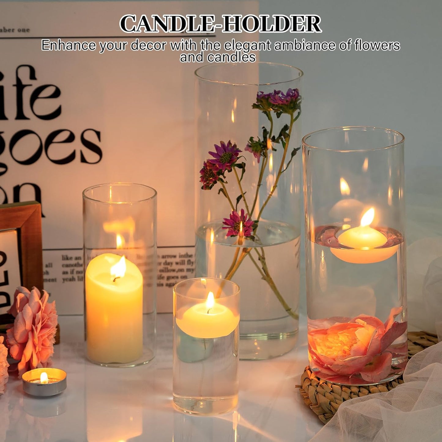 Clear Cylinder Vases for Centerpieces | 4, 6, 8,10'' Tall Flower Vase