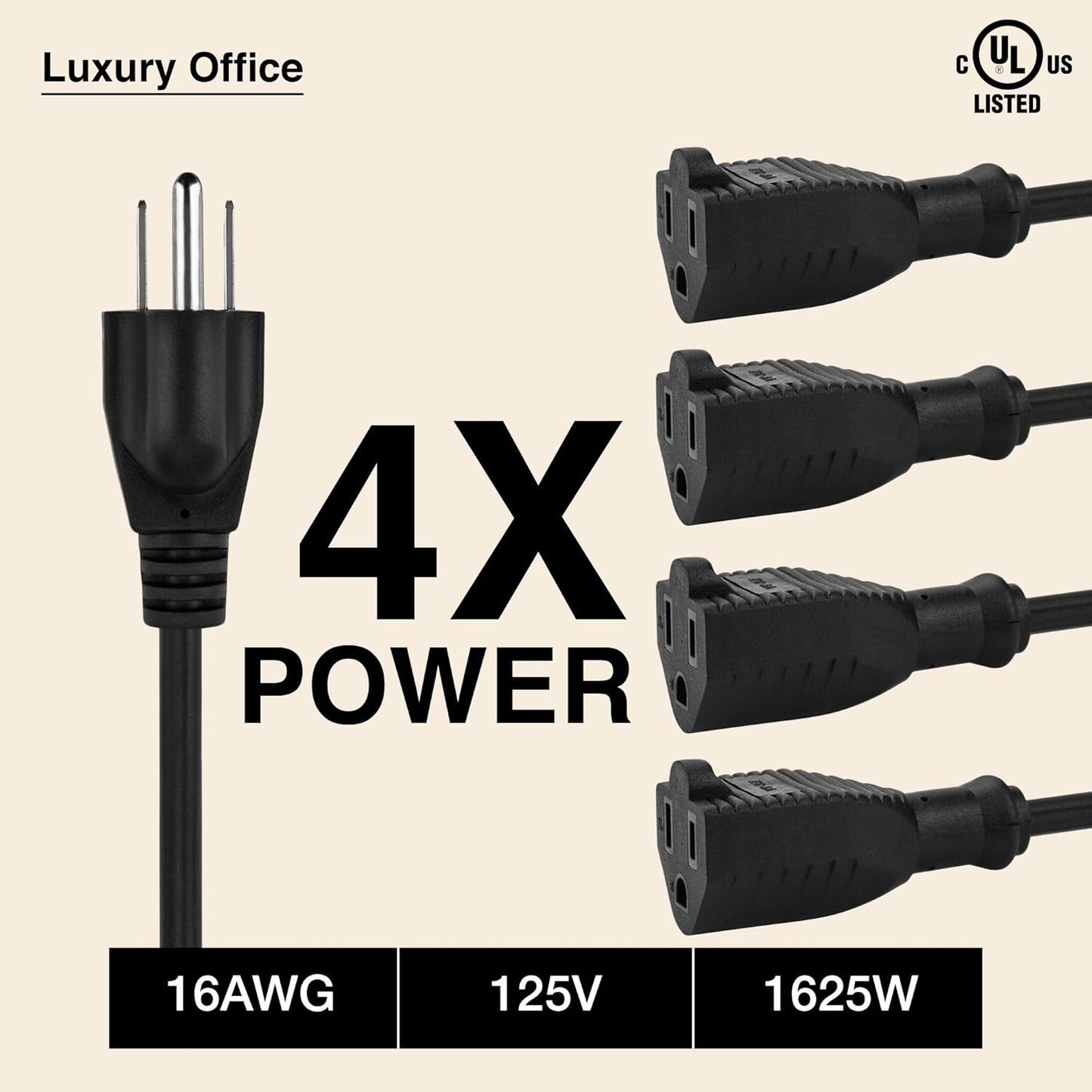 4 Way Power Splitter - 1 to 4 Extension Cord Splitter