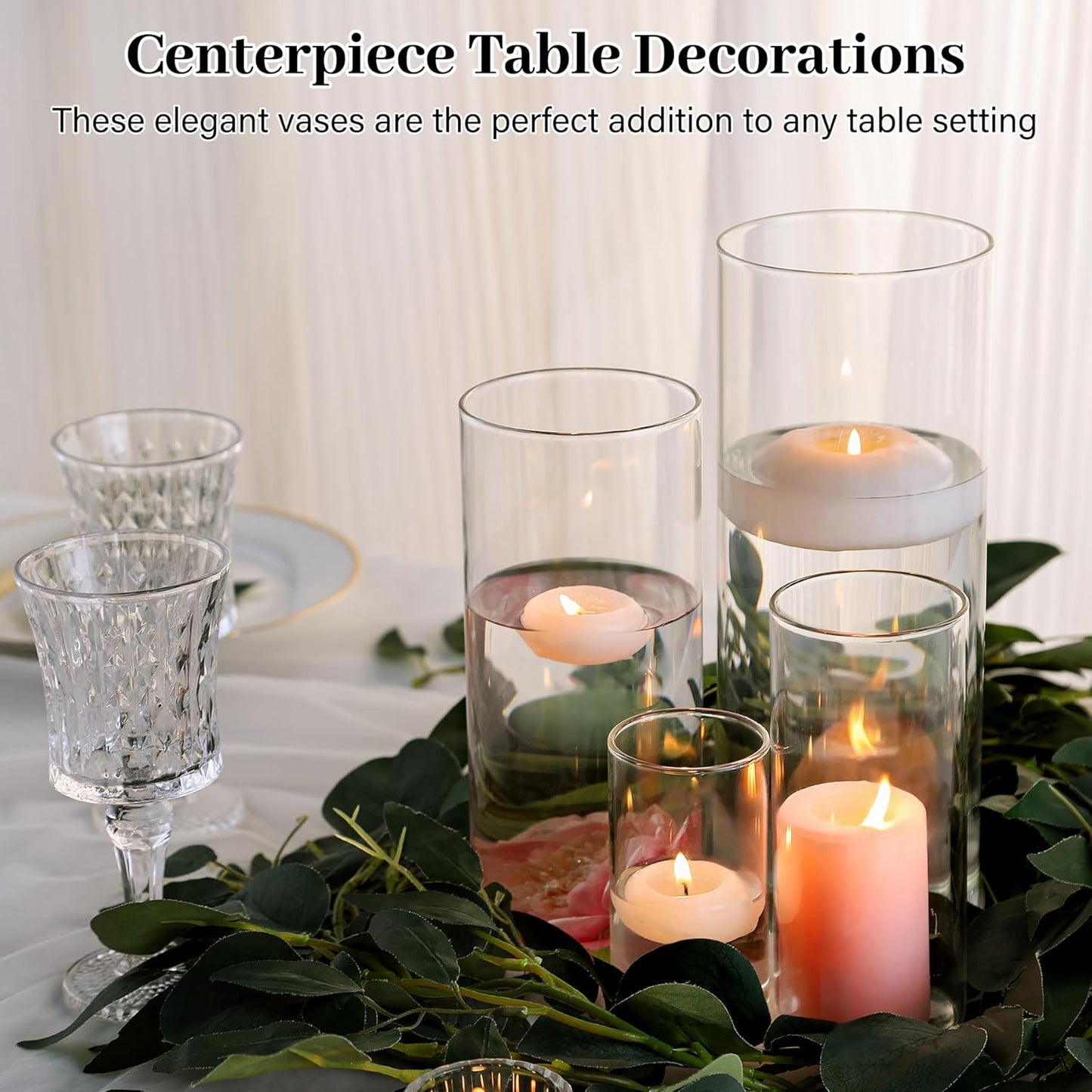 Clear Cylinder Vases for Centerpieces | 4, 6, 8,10'' Tall Flower Vase